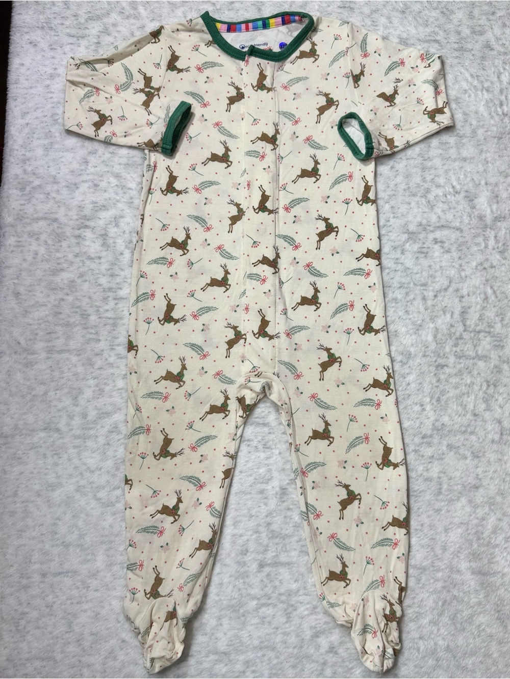 Magnetic Me Christmas Reindeer Holly Footie Sleeper 6-9M Baby Modal Cream